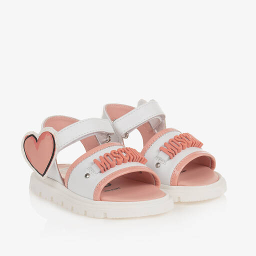 Moschino Kid-Teen-White & Pink Leather Sandals | Childrensalon Outlet