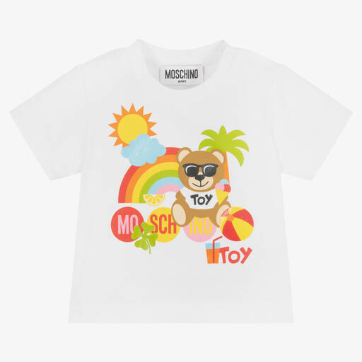 Moschino Baby-White Teddy Bear Cotton Baby T-Shirt | Childrensalon Outlet