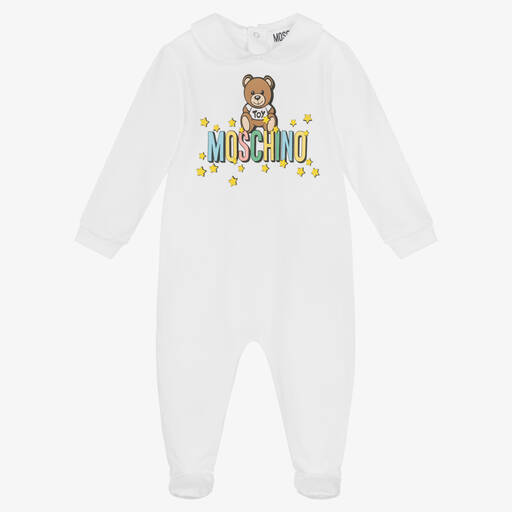 Moschino Baby-White Teddy Bear Cotton Babygrow | Childrensalon Outlet