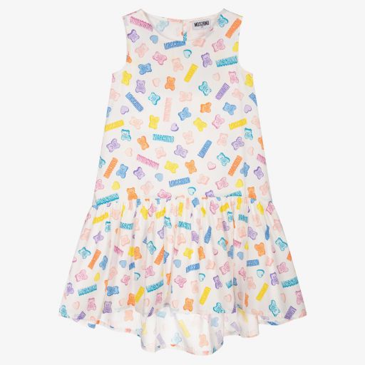 Moschino Kid-Teen-White Teddy Bear Heart Dress | Childrensalon Outlet