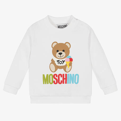 Moschino Baby-سويتشيرت قطن جيرسي لون أبيض للأطفال | Childrensalon Outlet