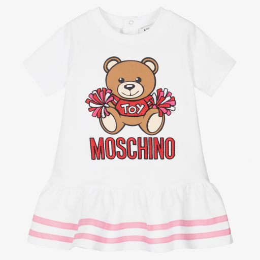 Moschino Baby-فستان قطن جيرسي لون أبيض | Childrensalon Outlet