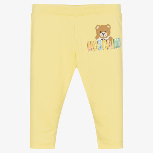 Moschino Baby-Yellow Cotton Teddy Bear Logo Leggings | Childrensalon Outlet
