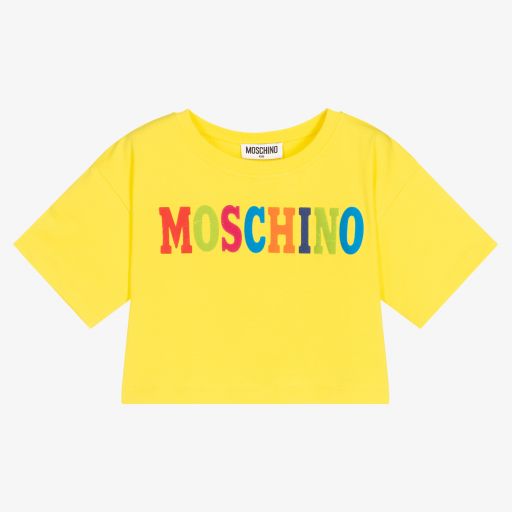 Moschino Kid-Teen-Yellow Cropped Logo T-Shirt | Childrensalon Outlet