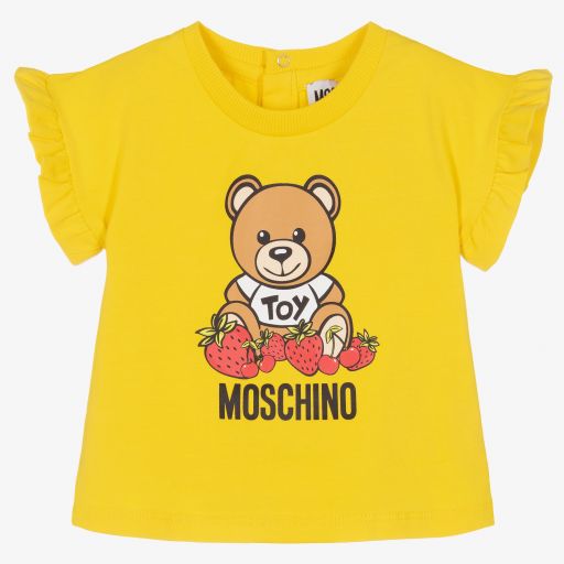 Moschino Baby-تيشيرت أطفال بناتي قطن جيرسي لون أصفر | Childrensalon Outlet