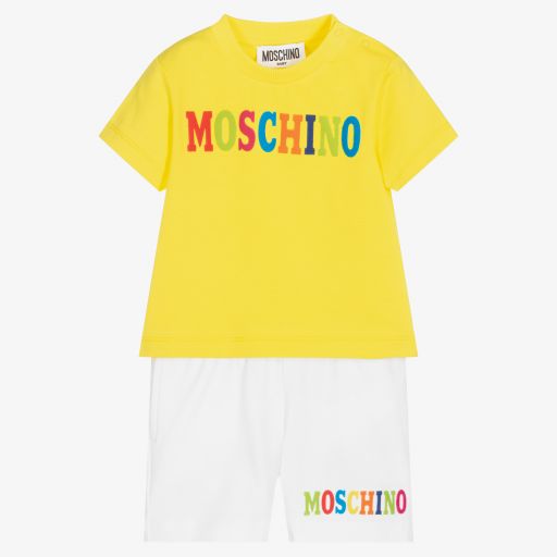 Moschino Baby-طقم شورت قطن جيرسي لون أصفر وأبيض للأطفال | Childrensalon Outlet