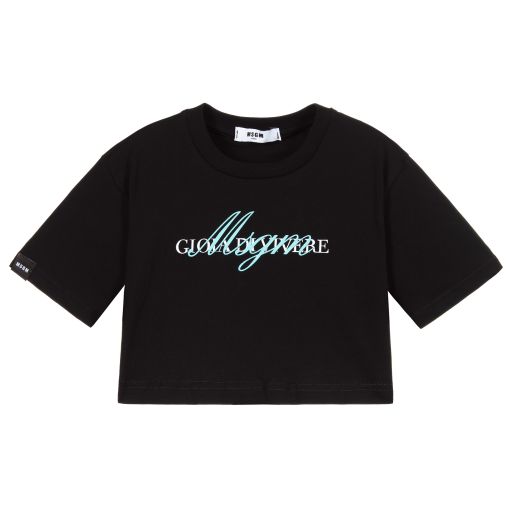 MSGM-Black Cotton Cropped T-Shirt | Childrensalon Outlet