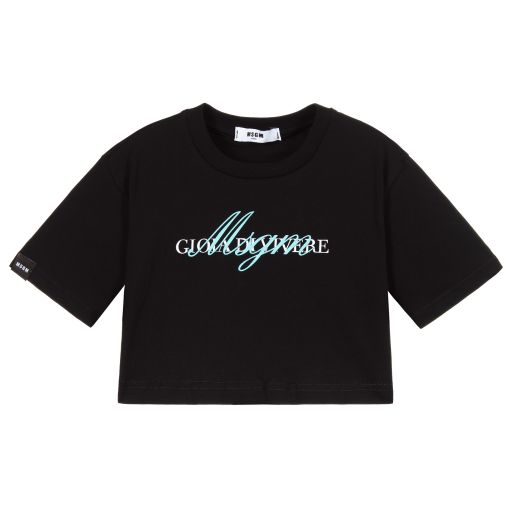 MSGM-تيشيرت قصير قطن لون أسود، أزرق وأبيض للبنات | Childrensalon Outlet