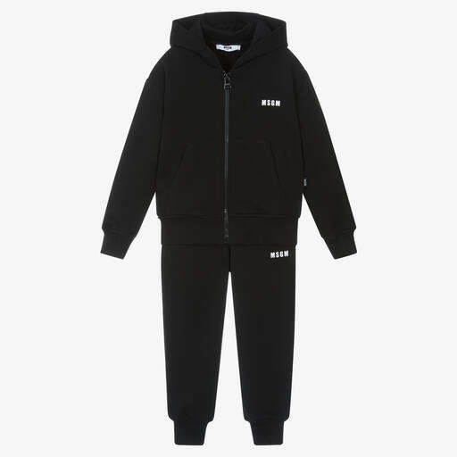 MSGM-Black Cotton Hooded Tracksuit | Childrensalon Outlet