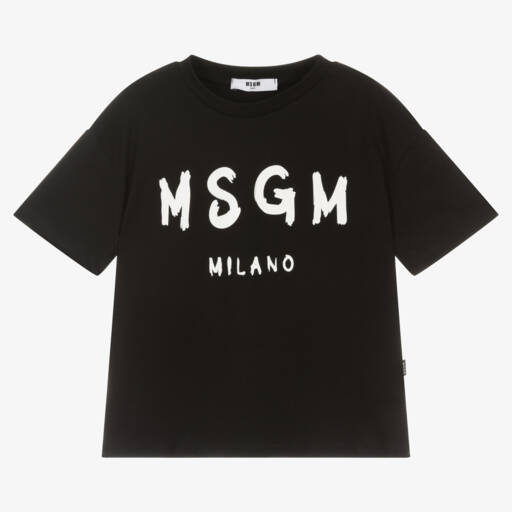 MSGM-Black Cotton Jersey T-Shirt | Childrensalon Outlet