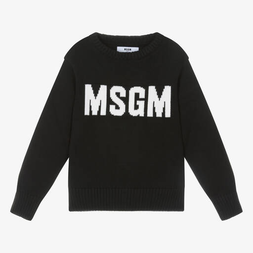 MSGM-Black Knitted Cotton Sweater | Childrensalon Outlet