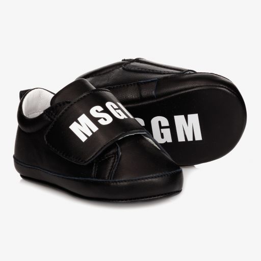 MSGM-Black Leather Baby Shoes | Childrensalon Outlet