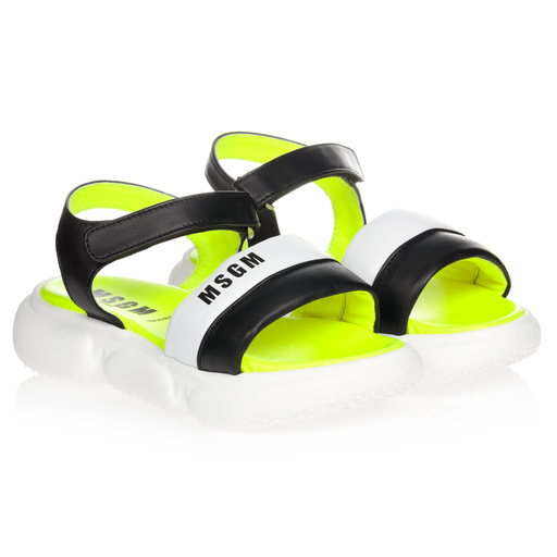 MSGM-Black & White Logo Sandals | Childrensalon Outlet