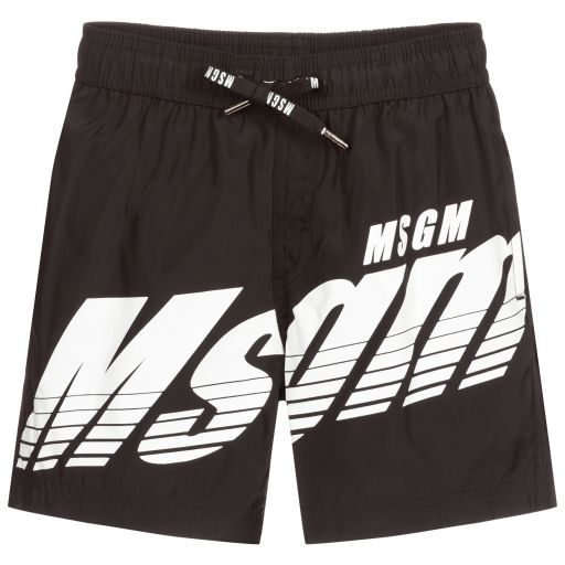 MSGM-Black & White Logo Swim Shorts | Childrensalon Outlet
