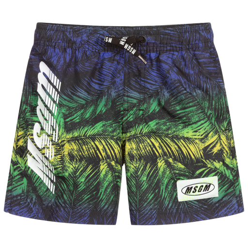 MSGM-Blue & Green Logo Swim Shorts | Childrensalon Outlet