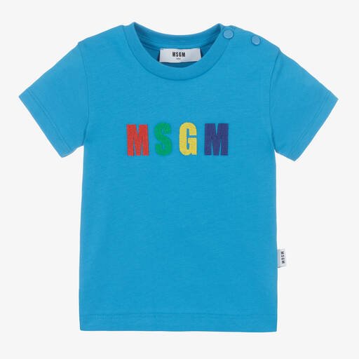 MSGM-Blue Logo Cotton T-Shirt | Childrensalon Outlet