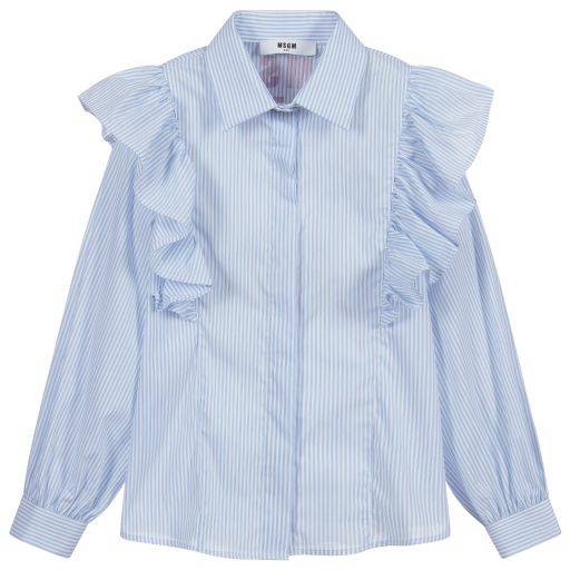 MSGM-Голубая рубашка в полоску с рюшами | Childrensalon Outlet