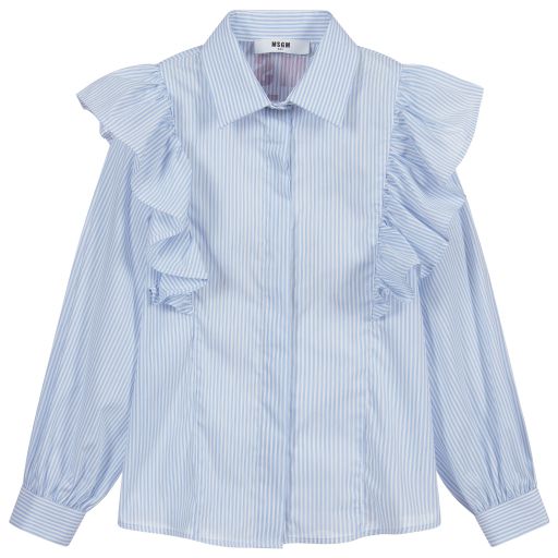 MSGM-Chemise rayée bleue à volants | Childrensalon Outlet