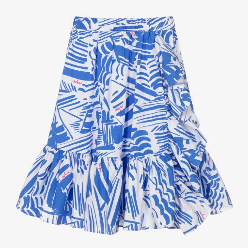 MSGM-تنورة قطن مزينة بكشكش لون أزرق وأبيض | Childrensalon Outlet