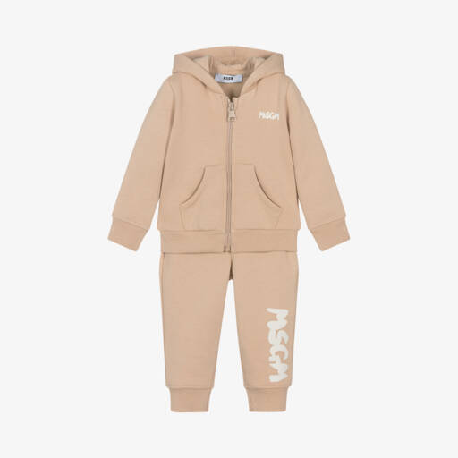 MSGM-بدلة رياضية هودي قطن جيرسي لون بيج | Childrensalon Outlet