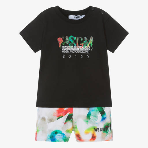 MSGM-طقم شورت أطفال ولادي قطن جيرسي لون أسود وأبيض | Childrensalon Outlet