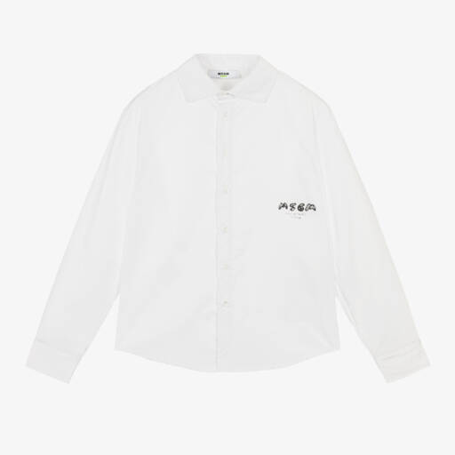 MSGM-قميص بوبلين أبيض كلاسيكي للأولاد | Childrensalon Outlet
