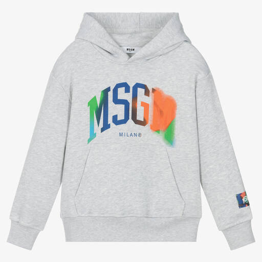 MSGM-Boys Grey Cotton Hoodie | Childrensalon Outlet