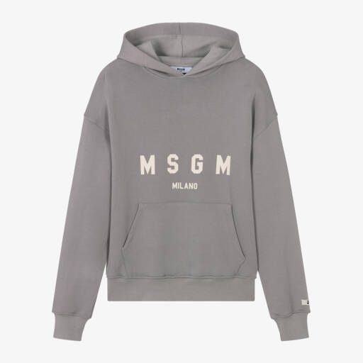 MSGM-Boys Grey Cotton Logo Hoodie | Childrensalon Outlet