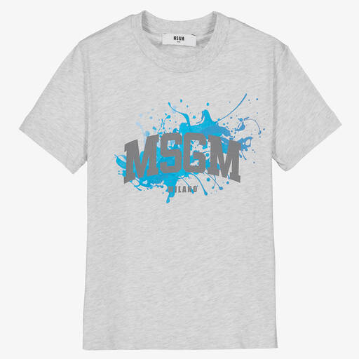 MSGM-Boys Grey Logo Cotton T-Shirt | Childrensalon Outlet
