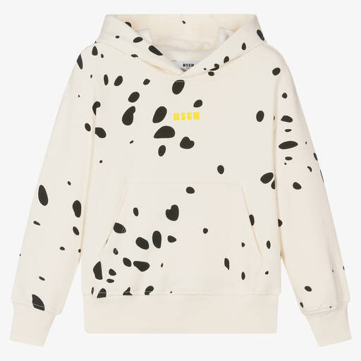 MSGM-Boys Ivory Cotton Spotted Hoodie | Childrensalon Outlet