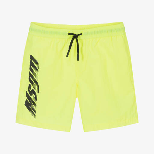 MSGM-Boys Neon Yellow Logo Swim Shorts | Childrensalon Outlet