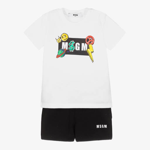MSGM-Boys White & Black Cotton Shorts Set | Childrensalon Outlet