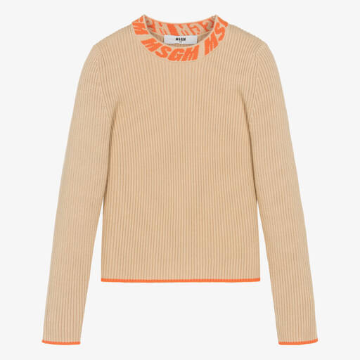 MSGM-بلوفر مزيج فيسكوز محبوك لون بيج للبنات | Childrensalon Outlet