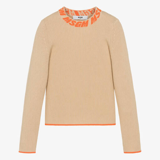 MSGM-Girls Beige Knit Jumper | Childrensalon Outlet