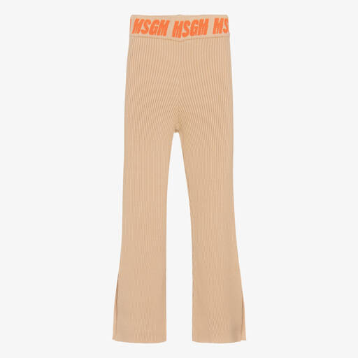 MSGM-Girls Beige Ribbed Knit Trousers | Childrensalon Outlet