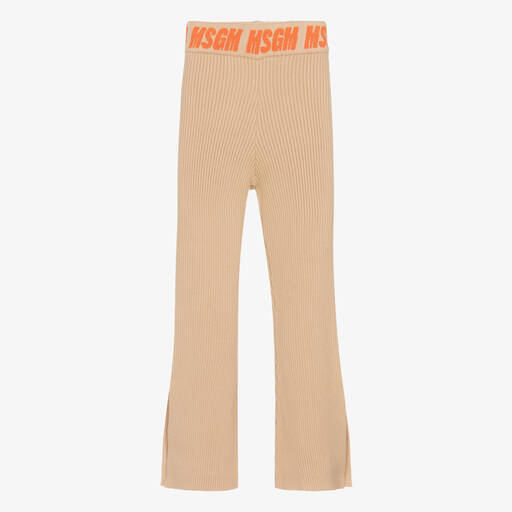 MSGM-Pantalon beige en maille côtelée | Childrensalon Outlet