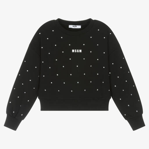 MSGM-Girls Black Cotton Diamanté Sweatshirt | Childrensalon Outlet