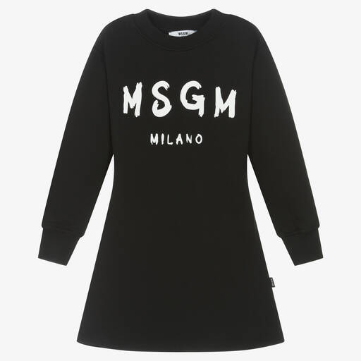 MSGM-فستان قطن جيرسي لون أسود | Childrensalon Outlet