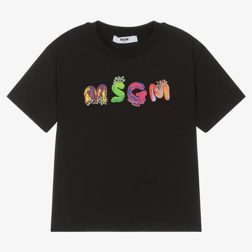 MSGM-Черная хлопковая футболка со стразами | Childrensalon Outlet