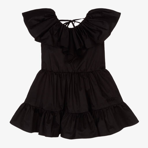 MSGM-Girls Black Cotton Ruffle Dress | Childrensalon Outlet