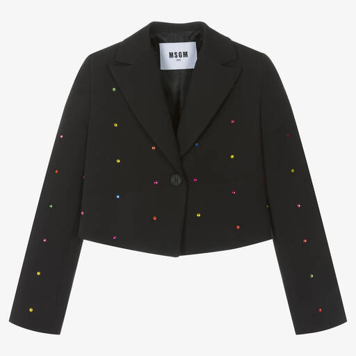 MSGM-Girls Black Diamanté Cropped Blazer | Childrensalon Outlet