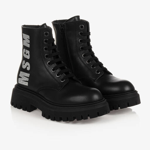 MSGM-Schwarze Lederstiefel (M) | Childrensalon Outlet