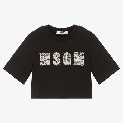MSGM-Черная укороченная футболка для девочек | Childrensalon Outlet