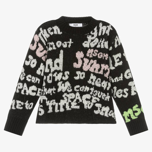 MSGM-Girls Black Logo Knit Sweater | Childrensalon Outlet