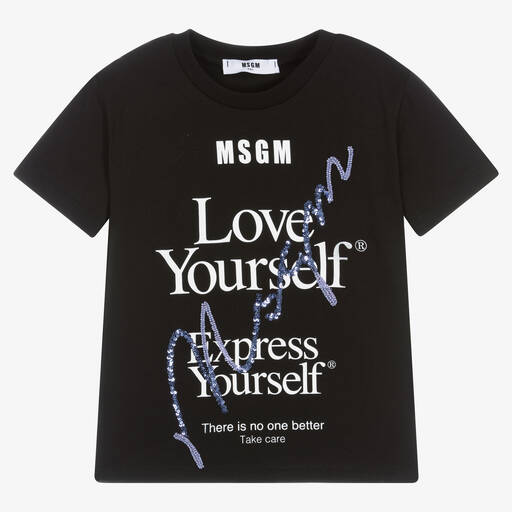 MSGM-تيشيرت قطن لون أسود للبنات | Childrensalon Outlet