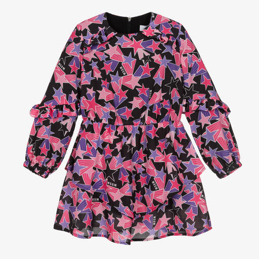 MSGM-Girls Black & Pink Star Georgette Dress | Childrensalon Outlet