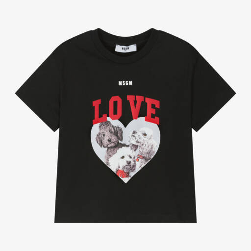MSGM-Girls Black Puppy Print Tee | Childrensalon Outlet
