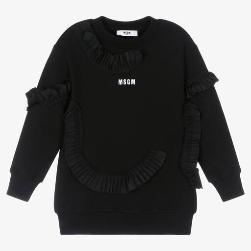 MSGM-Girls Black Ruffle Maxi Sweatshirt  | Childrensalon Outlet