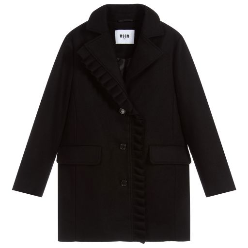MSGM-Girls Black Wool Blend Coat | Childrensalon Outlet