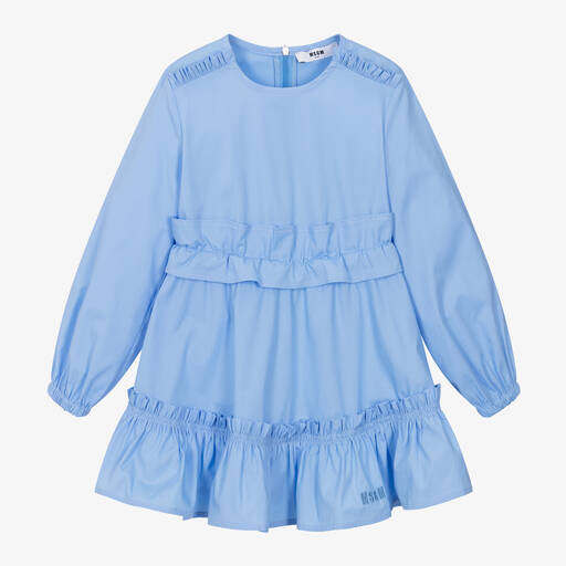 MSGM-Girls Blue Cotton Poplin Dress | Childrensalon Outlet